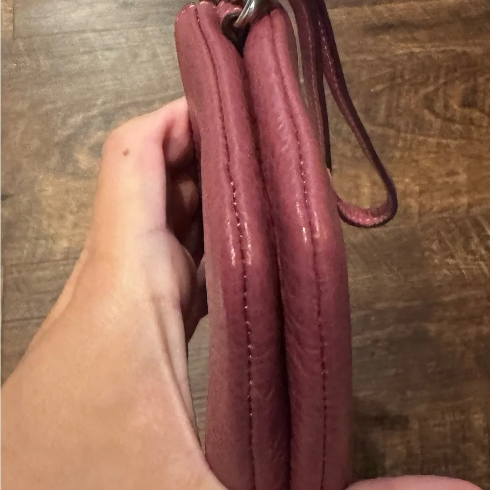 Coach Light Raspberry Pebbled Leather Wristlet with Double 3/4 Zipper with Cards